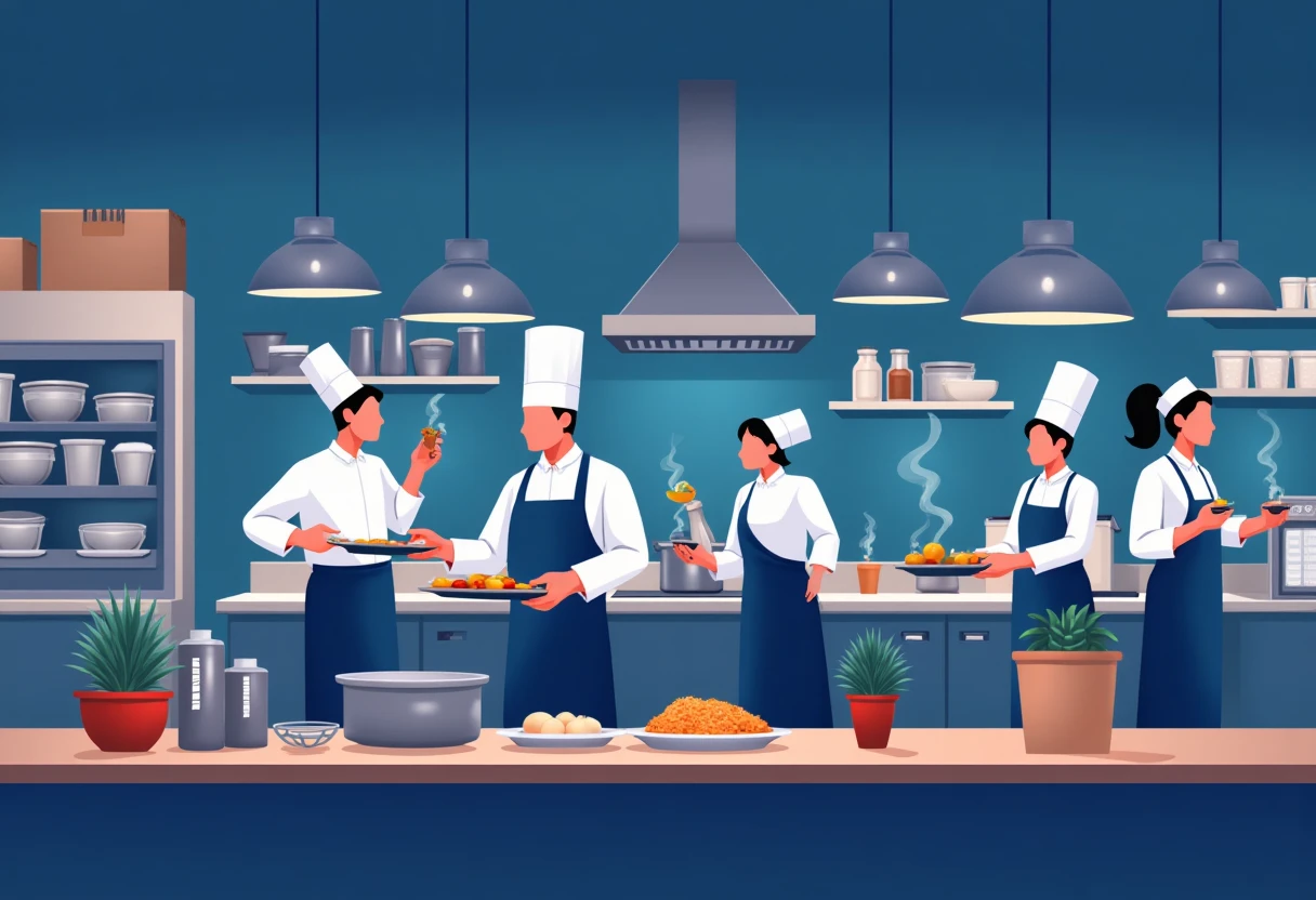 Dynamic hotel kitchen scene