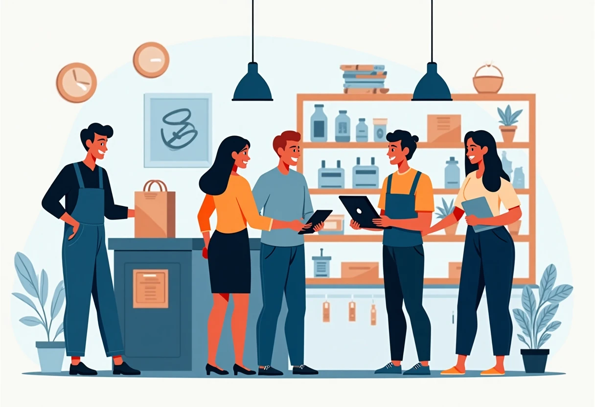 Retail employees in action