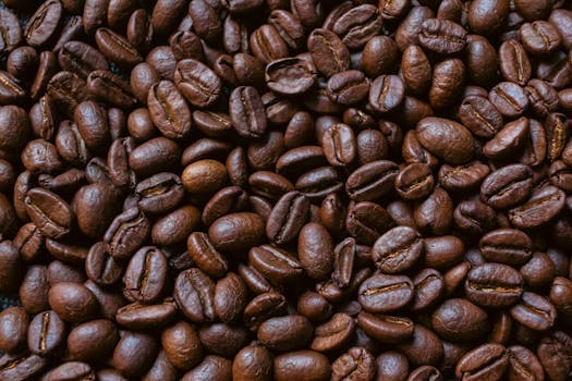 Rich detailed image of freshly roasted coffee beans perfect for any beverage-related theme.